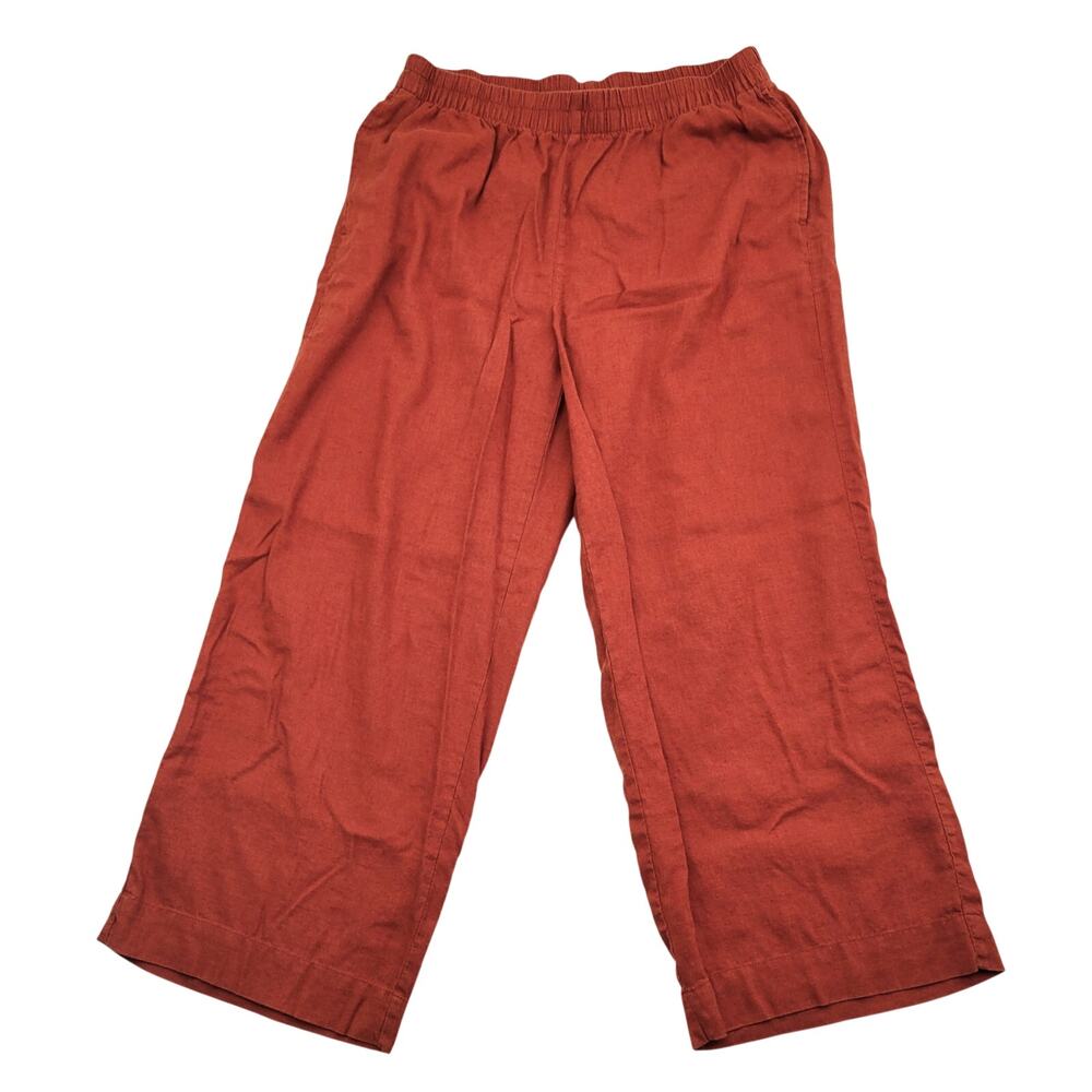 Old Navy High Rise Super Wide Leg Pants L Rust Linen Blend Pull On Boho Fall